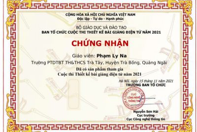 Giấy Chứng nhận tham giac cuộc thi Thiết kế bài giảng điện tử 2021